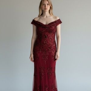 Goddiva London Burgundy Embellished Maxi Dress